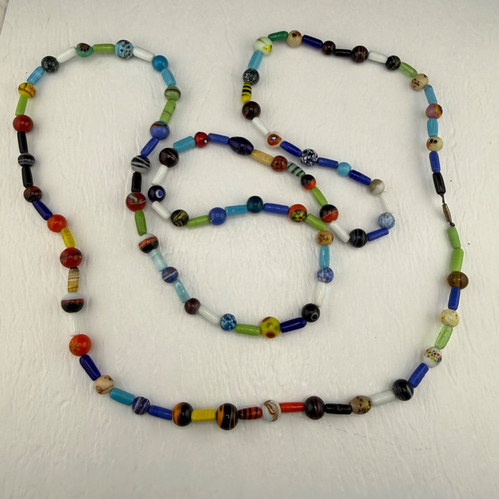 Vintage Beaded Glass Necklace Long Multi Color 52”